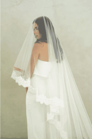 CECILIA II Drop Veil, Two Tier Wedding Veil with Lace Trim