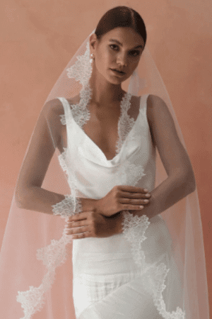 CELINE I Lace Mantilla Veil, One Tier Wedding Veil