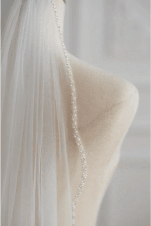 Chapel Wedding Veil, White Ivory Beaded Bridal Veil