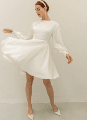 Darby Cream White Mini Dress - Short Wedding Dress with Long Sleeves