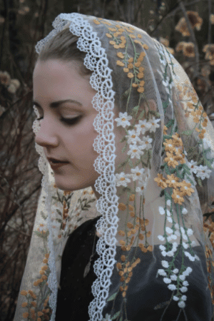 Evintage Veils~ Wildflowers Floral Vintage Inspired Lace Chapel Veil Mantilla