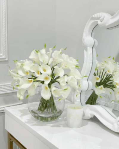 Faux Calla Lilies in Glass Vase