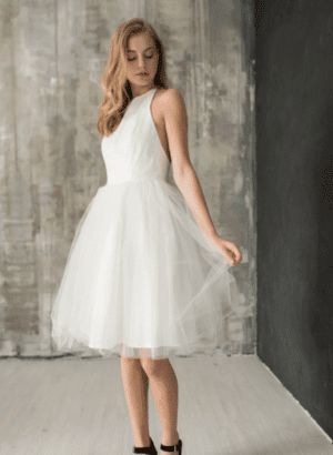 Lace halter cocktail dress, tulle wedding dress