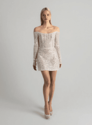 Long Sleeves Mini Wedding Dress Lace Short Reception Dress