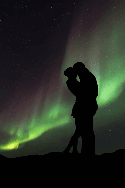 Northern Lights Magic engagement photo