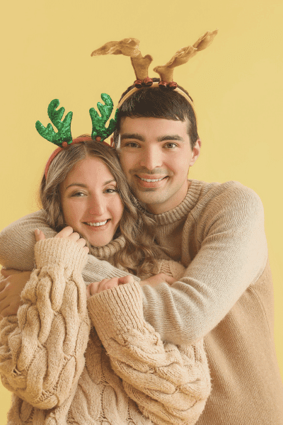 Reindeer-Themed Accessories winter christmas engagement photos