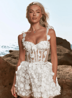 Romantic Short Wedding Corset Dress - Tulle Bridal Gown with Floral Lace