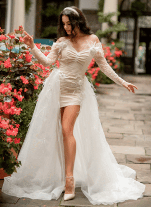 Short wedding dress Bridal dress Bridal gown mini Detachable train