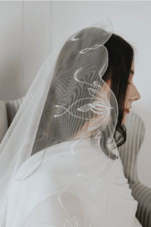 White Embroidered wedding veil, Lotus