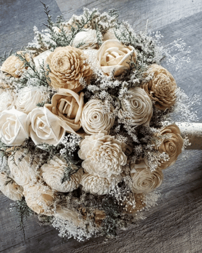 Winter Sola Flower Bouquet, Champagne Wedding Flowers for Bride