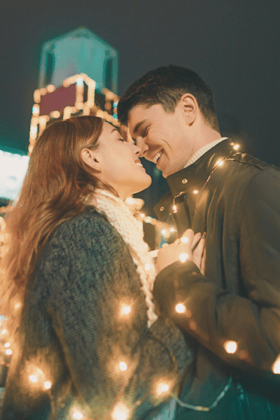 Wrapped in String Lights winter engagement photos