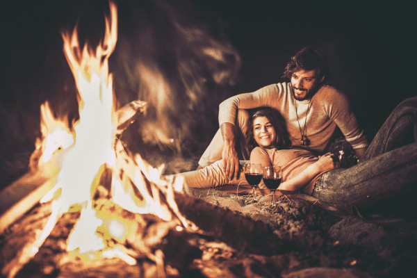 cozy bonfire fall engagement photoshoot