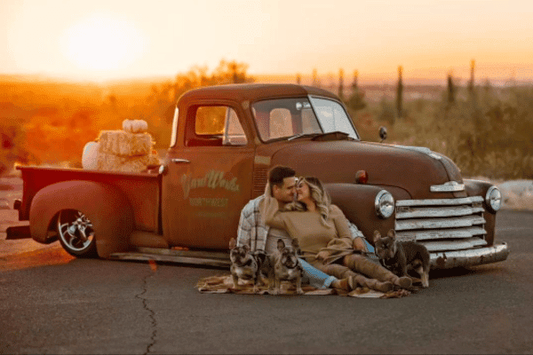 fall engagement photography haybales vintage car danica b