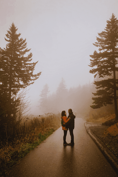 foggy morning engagement photoshoot