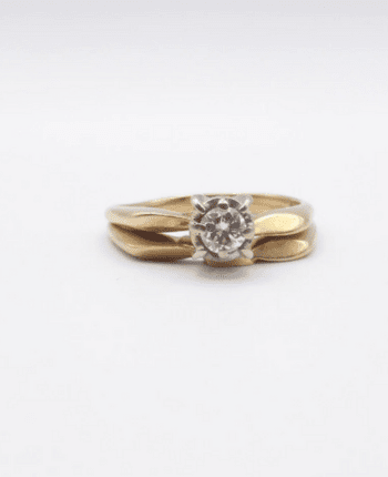 Vintage 14 K Solid Gold Diamond Wedding Engagement Ring Set