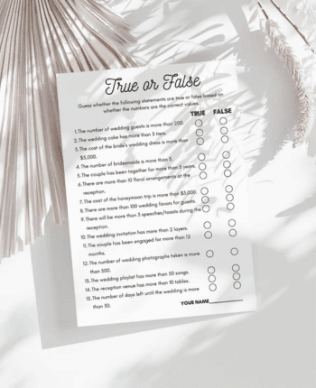 Bridal Shower Game, True or False Via Etsy.com | $2.81+