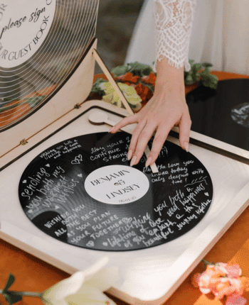 Vinyl Record Guest Book Sign with Record Player