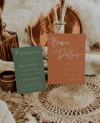 Bowie Suite in Orange and Green, printed wedding invitations
