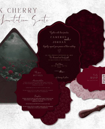 Vintage Moody Wedding Invitation Set  Dark Cherry