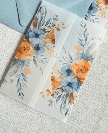 Watercolor Flower Pattern Vellum Jackets, Burnt Orange and Dusty Blue
