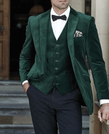 Men's Custom Premium Three Piece Green Velvet Suit