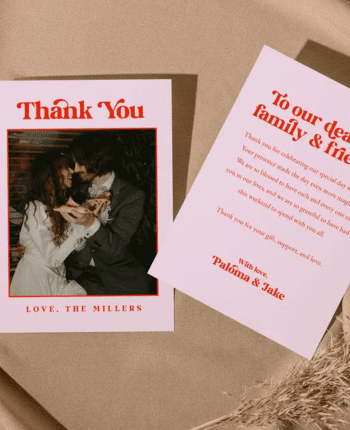 Modern Retro Wedding Thank You Card Template