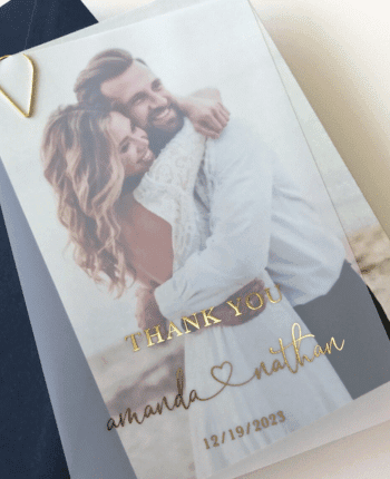 Vellum Wedding Thank You Card with Gold Foil