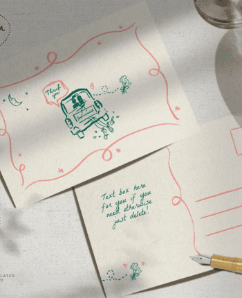 taxi illustrations and handwritten thank you note
