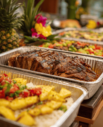 hawaiin luau wedding reception buffet ideas
