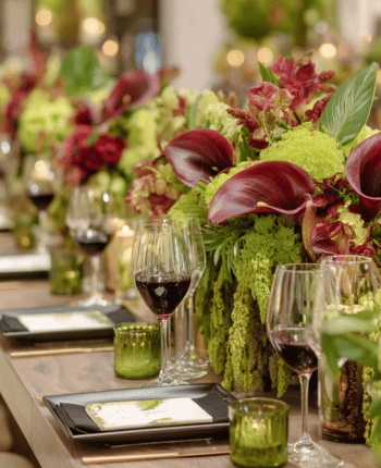 wine and green fall wedding color scheme palette decor