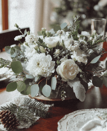 winter bridal shower white floral centerpieces