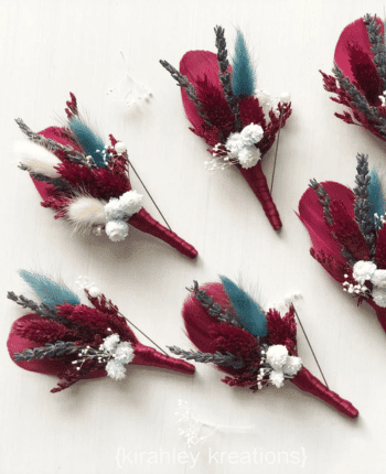 Burgundy Blue Flower Boutonniere Via Etsy.com | $24.00+