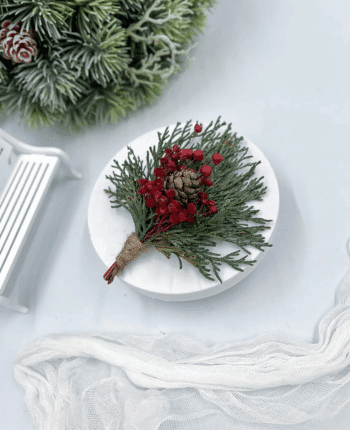 Christmas Boutonniere with Preserved Thuja and Pinecone
