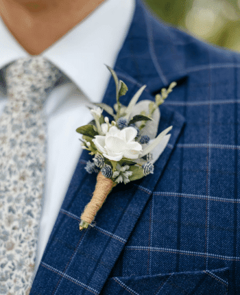 Dusty Blue + White Eucalyptus Boutonniere