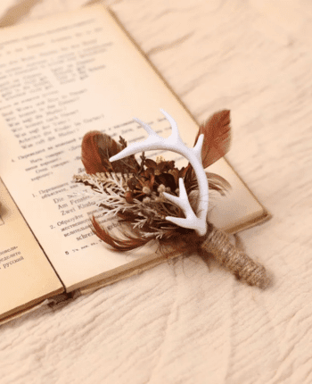 Elven Wedding Boutonniere Antler, Feathers