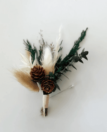 Juniper + Pine Cone Boutonniere Wedding