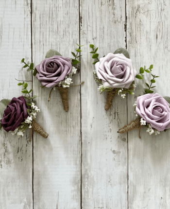 Lavender rose boutonniere with eucalyptus