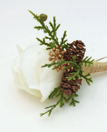 Winter Boutonnieres - White Real Touch Rose Pine